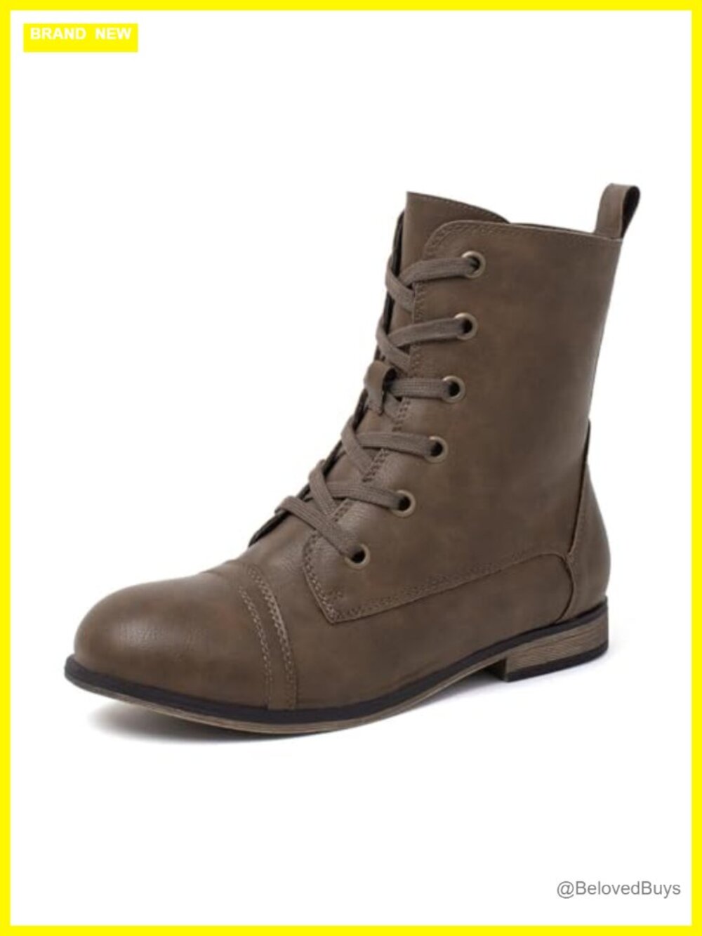 Women's Flat Combat Boots Lace Up Ankle Boots Round Toe Side Zipper